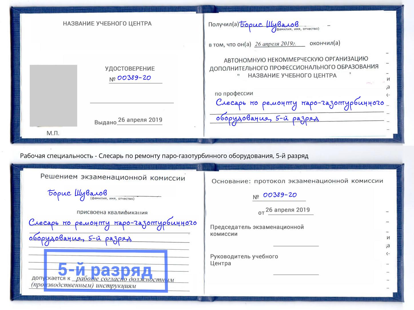 корочка 5-й разряд Слесарь по ремонту паро-газотурбинного оборудования Донской