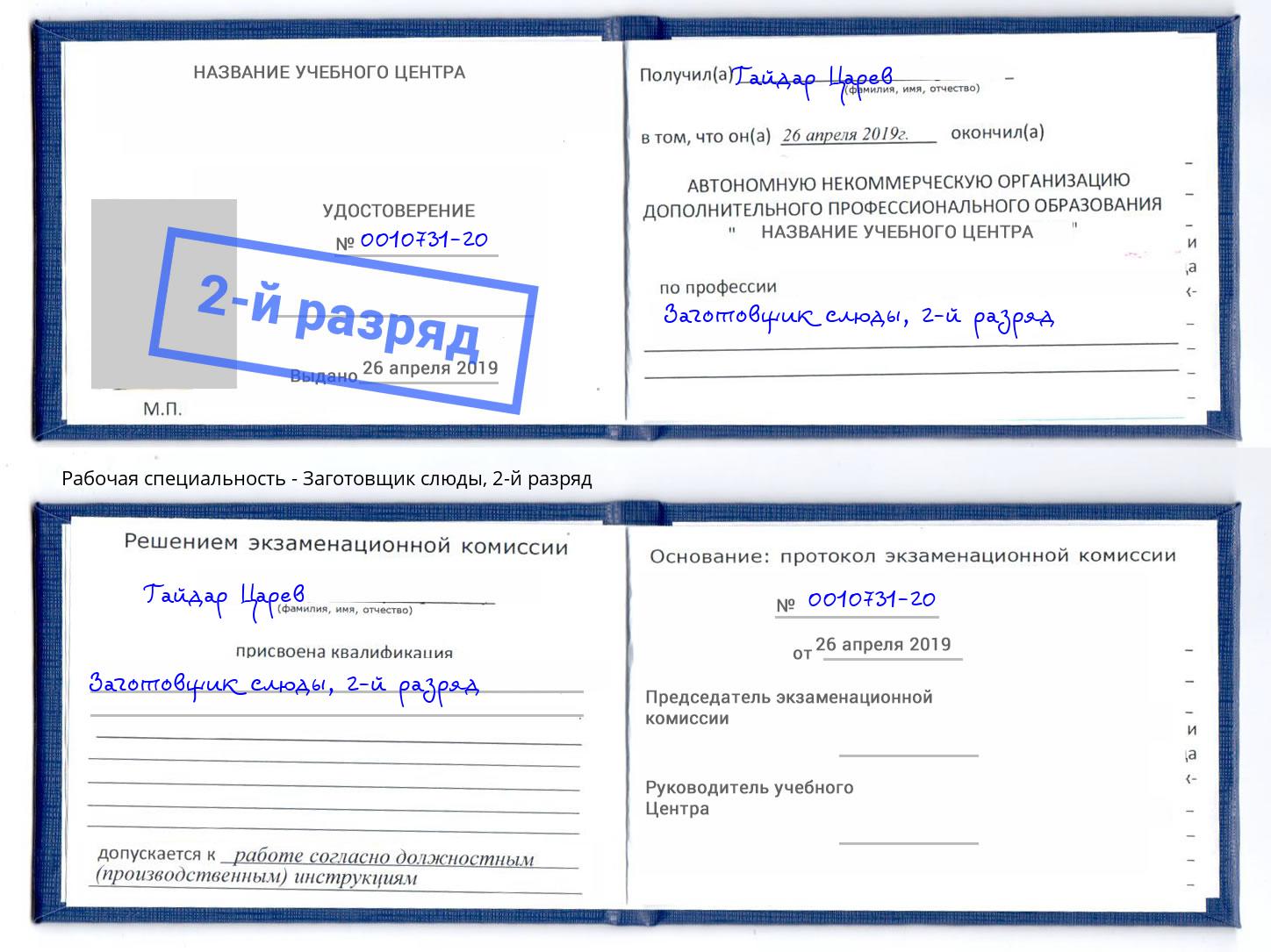 корочка 2-й разряд Заготовщик слюды Донской