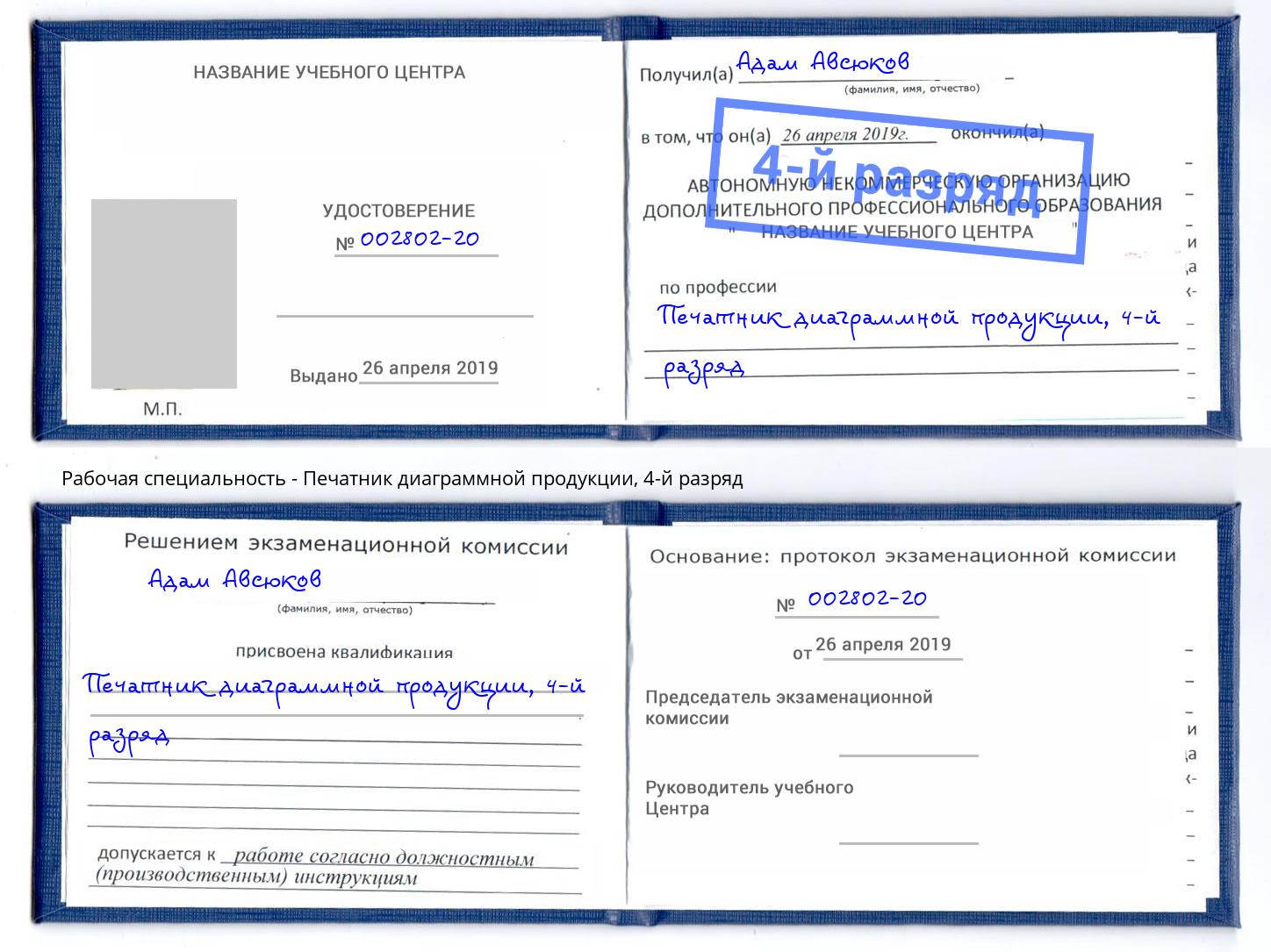 корочка 4-й разряд Печатник диаграммной продукции Донской
