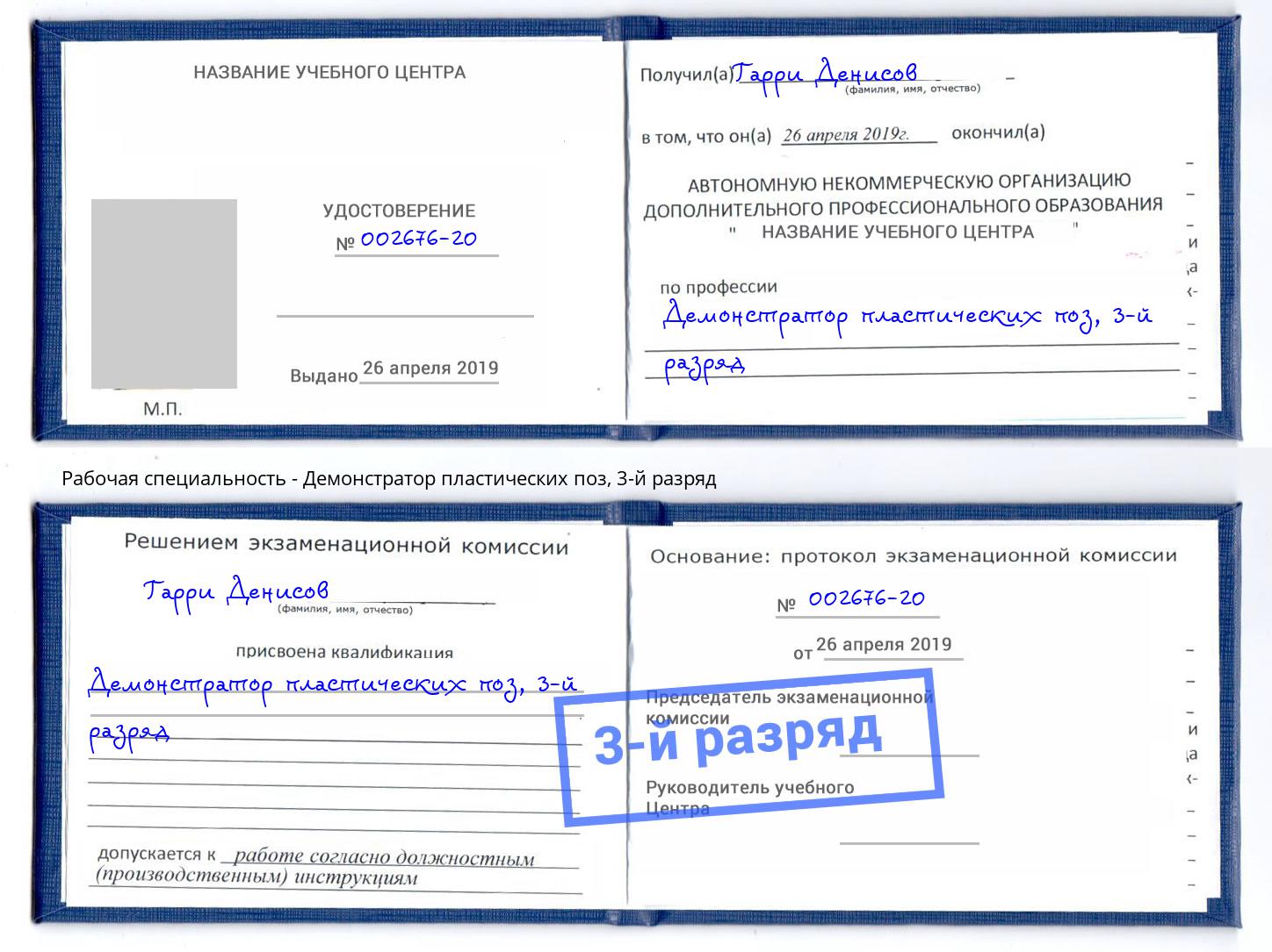 корочка 3-й разряд Демонстратор пластических поз Донской