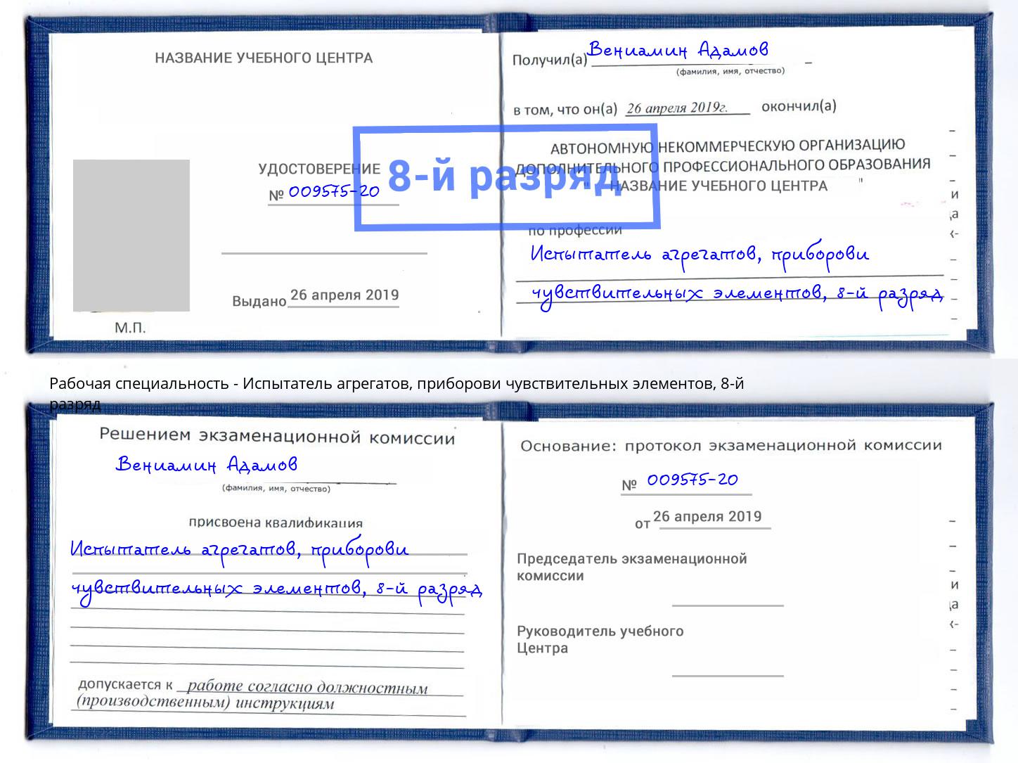 корочка 8-й разряд Испытатель агрегатов, приборови чувствительных элементов Донской